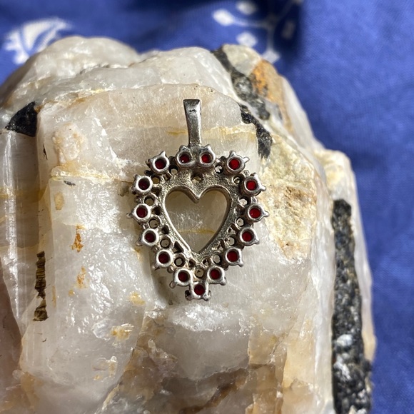 Sterling Silver Gemstone Heart Pendant - Unstamped - Picture 6 of 9